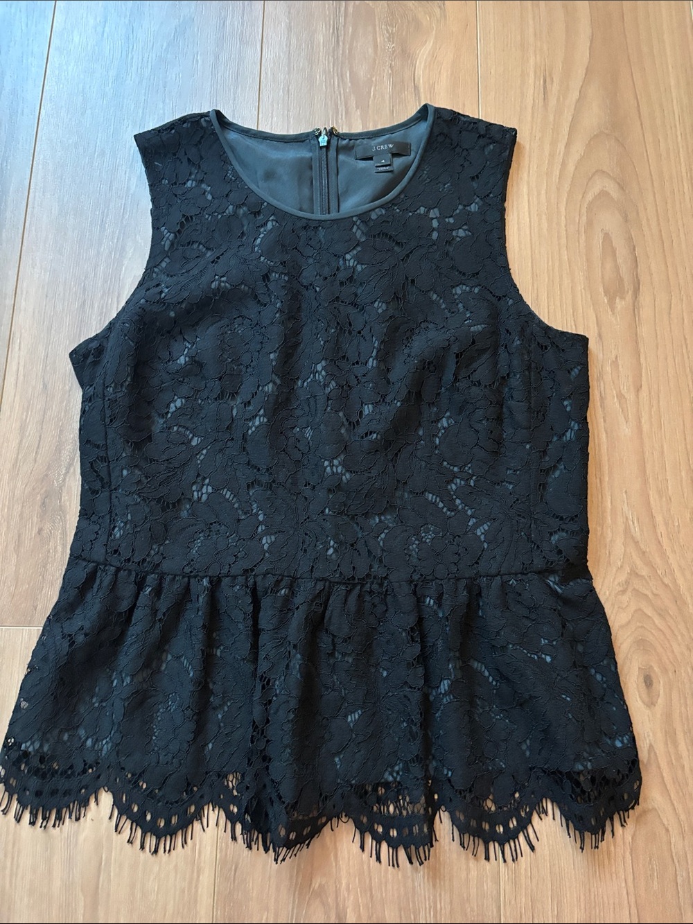 J. Crew HO16 Black Floral Lace Peplum Shell
